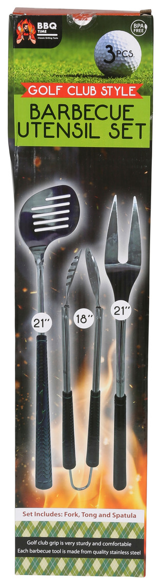Thumbnail 1: SECONDARY 3 Pc Golf Club Style BBQ Grill Accessories 