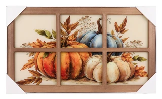 Thumbnail 1: 16x28 Autumn Leaves & Pumpkins Windowpane Wall Art 