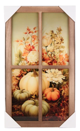 Thumbnail 2: 16x28 Autumn Leaves & Pumpkins Windowpane Wall Art 