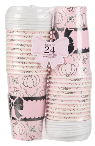 Thumbnail 1: PAPER STUDIO 24 Pk Pumpkin Printed Cups w/ Lids & Sleeves 