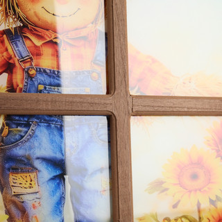 Thumbnail 2: 16x28 Floral Scarecrow & Pumpkins Windowpane Wall Art 