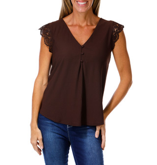 Thumbnail 1: Fifty Street Women's Crocheted Sleeve 3 Button Top 