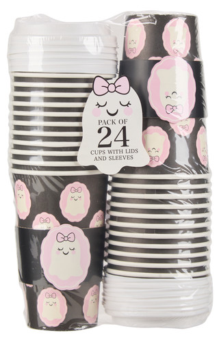 Thumbnail 1: PAPER STUDIO 24 Pk Ghost Printed Cups w/ Lids & Sleeves 