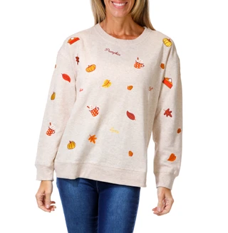 Thumbnail 1: Sable Sky Women's Harvest Pumpkin Spice Latte & Pie Applique Top 