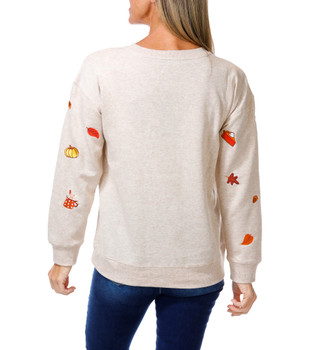 Thumbnail 2: Sable Sky Women's Harvest Pumpkin Spice Latte & Pie Applique Top 