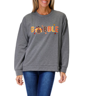 Thumbnail 1: Chenault Women's Harvest Gobble Turkey Applique Fleece Top 