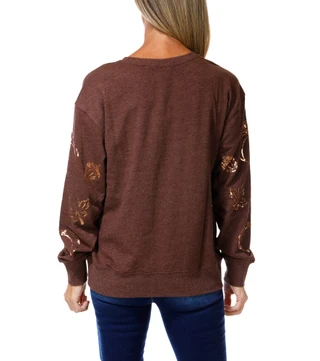 Thumbnail 2: Sable Sky Women's Harvest Themed Sequined Fleece Top 