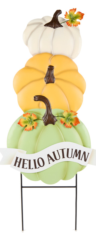 Thumbnail 1: Autumn Gatherings 30 in Hello Autumn Stacked Pumpkins Metal Garden Stake 