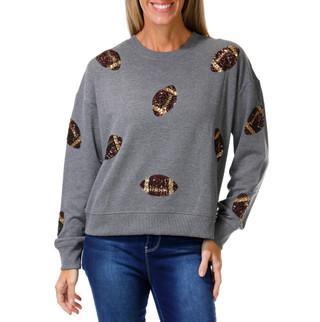 Thumbnail 1: Marled Women's Sequined Footballs Fleece Sweatshirt 