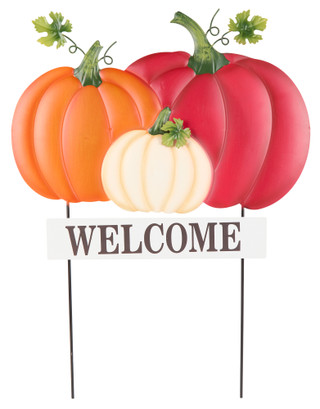 Thumbnail 1: Autumn Gatherings 26 in Welcome Pumpkins Metal Garden Stake 