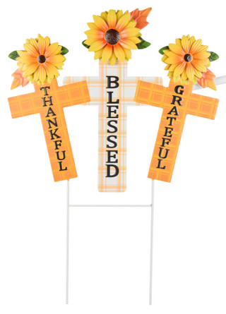 Thumbnail 1: Autumn Gatherings 26 in Thankful Blessed Grateful Metal Garden Stake 