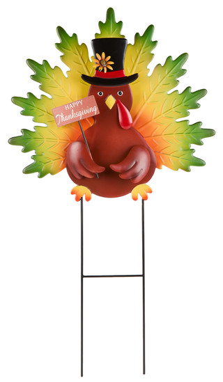 Thumbnail 1: Autumn Gatherings 30 in Happy Thanksgiving Turkey Metal Garden Stake 