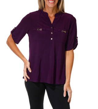 Thumbnail 1: PerSeption Women's Double Pockets Split-Neck Top 