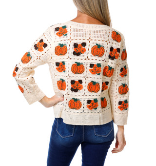 Thumbnail 2: Anneliese Women's Petite  Harvest Crochet Pumpkin Button Down Cardigan 