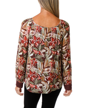 Thumbnail 2: AGB Women's Printed Long Sleeve Tie-Front Blouse 