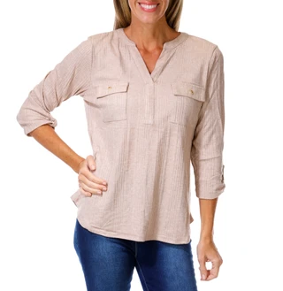 Thumbnail 1: Joie De Vivre Women's 3/4 Sleeve Double Pocket Split-Neck Top 