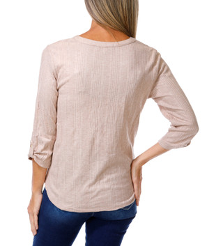 Thumbnail 2: Joie De Vivre Women's 3/4 Sleeve Double Pocket Split-Neck Top 