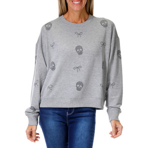 Thumbnail 1: Marled Women's Halloween Rhinestone Skulls & Bows Fleece Sweatshirt 