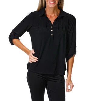 Thumbnail 1: Joie De Vivre Women's 3-Studded Split Neck Top 