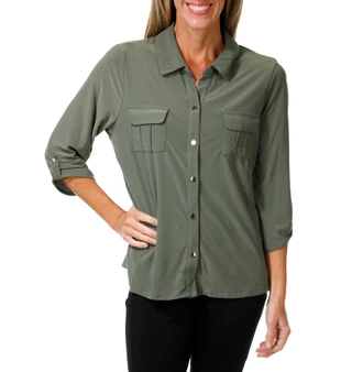 Thumbnail 1: Joie De Vivre Women's Double Pocket Button Down Long Sleeve Top 
