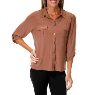Thumbnail 1: Joie De Vivre Women's Double Pocket Button Down Long Sleeve Top 