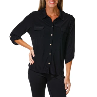 Thumbnail 1: Joie De Vivre Women's Double Pocket Button Down Long Sleeve Top 