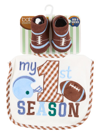 Thumbnail 1: Baby Essentials Baby Boys 2 Pc Football Bib & Socks 