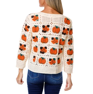 Thumbnail 2: Anneliese Women's Harvest Crochet Pumpkin Button Down Cardigan 