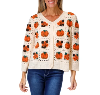 Thumbnail 1: Anneliese Women's Harvest Crochet Pumpkin Button Down Cardigan 