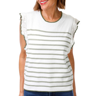 Thumbnail 1: Democracy Women's Crochet Ruffle Sleeve Sweater Top 