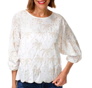 Thumbnail 1: Democracy Women's Boat Neck Embroidered Woven Top 