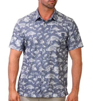 Thumbnail 1: Salt Life Men's Short Sleeve Fish N Bone Button Down Shirt 