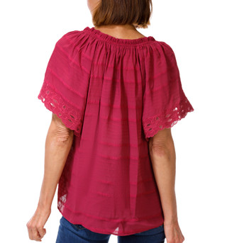 Thumbnail 2: Democracy Women's Embroidered Split Neck Woven Top 