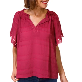Thumbnail 1: Democracy Women's Embroidered Split Neck Woven Top 