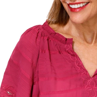 Thumbnail 4: Democracy Women's Embroidered Split Neck Woven Top 