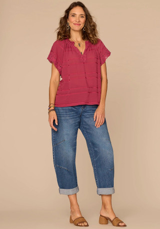 Thumbnail 3: Democracy Women's Embroidered Split Neck Woven Top 
