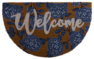 Thumbnail 1: Home Essentials Half-Round Welcome Hydrangea Outdoor Rug 