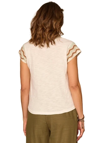 Thumbnail 3: Democracy Women's Crochet Cap Sleeve Notched Knit Top 