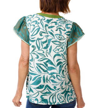 Thumbnail 2: Democracy Women's Flutter Sleeve Split Neck Woven Top 