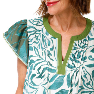 Thumbnail 3: Democracy Women's Flutter Sleeve Split Neck Woven Top 