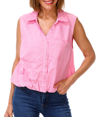 Thumbnail 1: Democracy Women's Sleeveless Button Front Striped Shirt 