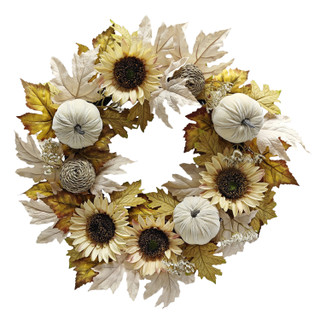 Thumbnail 1: Autumn Gatherings 22 in Sunflower Velvet Pumpkin Harvest Wreath 
