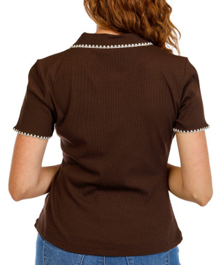 Thumbnail 3: TRUTH Women's Ribbed Whipstitch Polo Top 