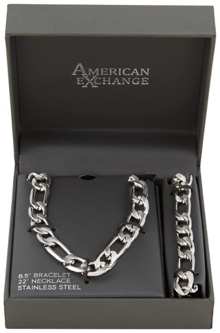 Thumbnail 1: AMERICAN EXCHANGE Men's Stainless Steel Necklace & Bracelet Set 