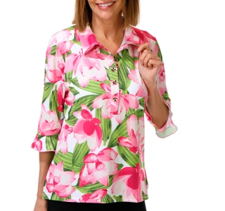 Thumbnail 1: ANA CLARE Women's Mira Flounce Sleeve Polo Top 