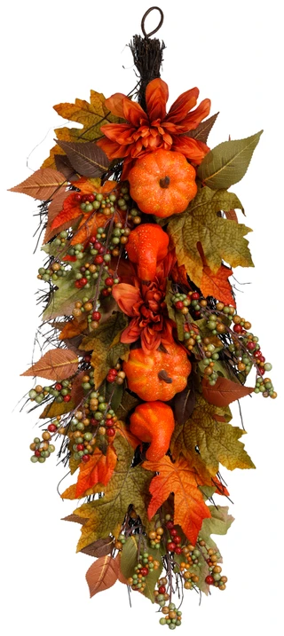 Thumbnail 1: Supreme Silk 28 in Harvest Dahlia Pumpkin Teardrop Broom 