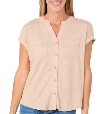 Thumbnail 1: Cable & Gauge Women's Short Sleeve Crinkle Camp Shirt 