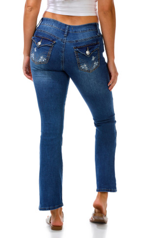 Thumbnail 1: SUNKISSED DENIM Juniors' Bootcut Jeans with Embroidered Flap Pockets 