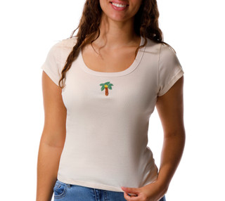 Thumbnail 1: Organic Generation Juniors' Short Sleeve Beaded Palm Tree Baby Tee 