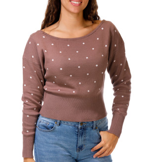Thumbnail 1: Edge & Ivy Juniors' Long Sleeve Polka Dot Boat Neck Sweater 